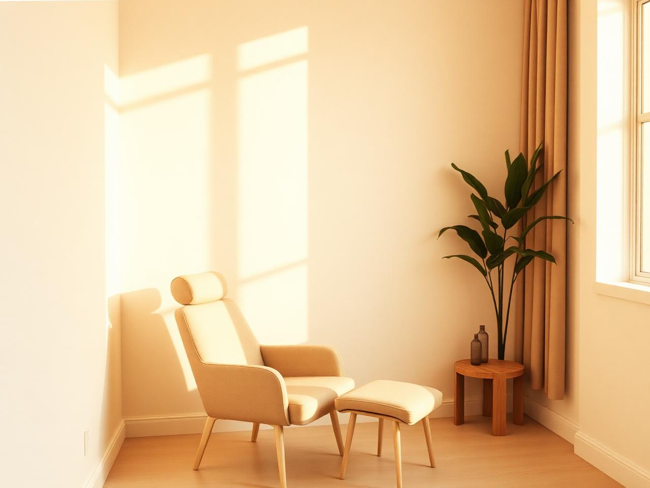 Quiet consulting room with a linen armchair and soft natural light